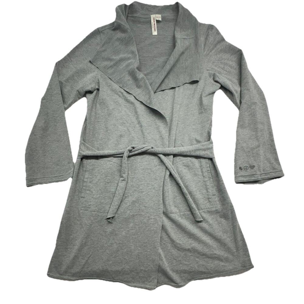 Lucky Brand Womens Large Robe Gray Wrap Style Short Tie Inside Belt